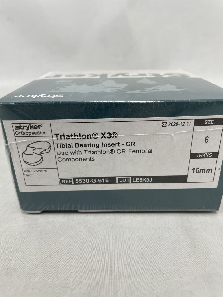 5530-G-616 - STRYKER - Triathlon X3 Tibial Bearing Insert-CR, Size: 6, 16mm, (BX/1) - ( Expiry Date: 2020-12-17 )