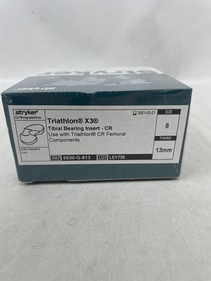 5530-G-813 - STRYKER - Triathlon X3 Tibial Bearing Insert-CR, Size: 8, 13mm, (BX/1) - ( Expiry Date: 2021-03-21 )