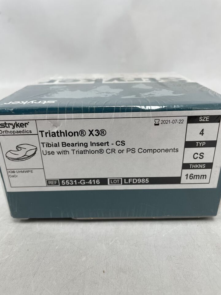 5531-G-416 - STRYKER - Triathlon X3 - CS Tibial Bearing Insert: Size 4 / 16mm, (BX/1) - ( Expiry Date: 2021-07-22 )