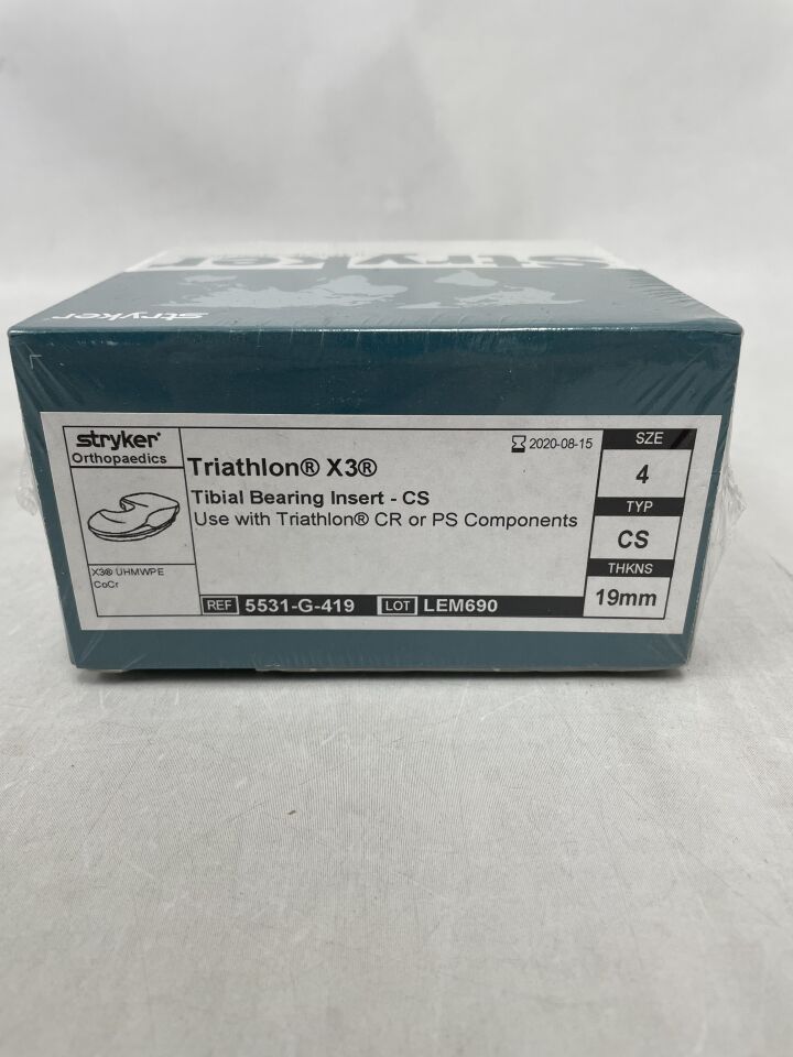 5531-G-419 - STRYKER - Triathlon X3 Tibial Bearing Insert-CS Size: 4, 19mm, (BX/1) - ( Expiry Date: 2020-08-15 )
