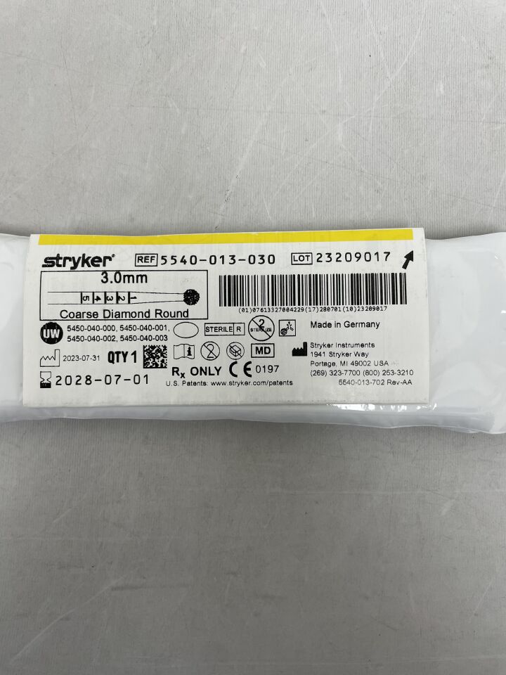 5540-013-030  -  STRYKER  -  S2 Diamond Round Bur, Coarse 3.0mm , ( EA )  -  ( Expiry Date : 2028-07-01 )