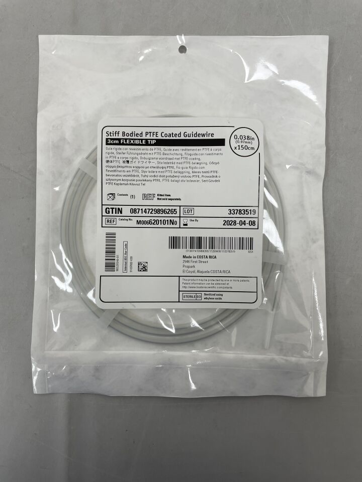 620101N - BOSTON SCIENTIFIC - Guía rígida recubierta de PTFE, punta de 3 cm, 0,038 pulg. x 150 cm, (unidad) - (Fecha de caducidad: 08/04/2028)