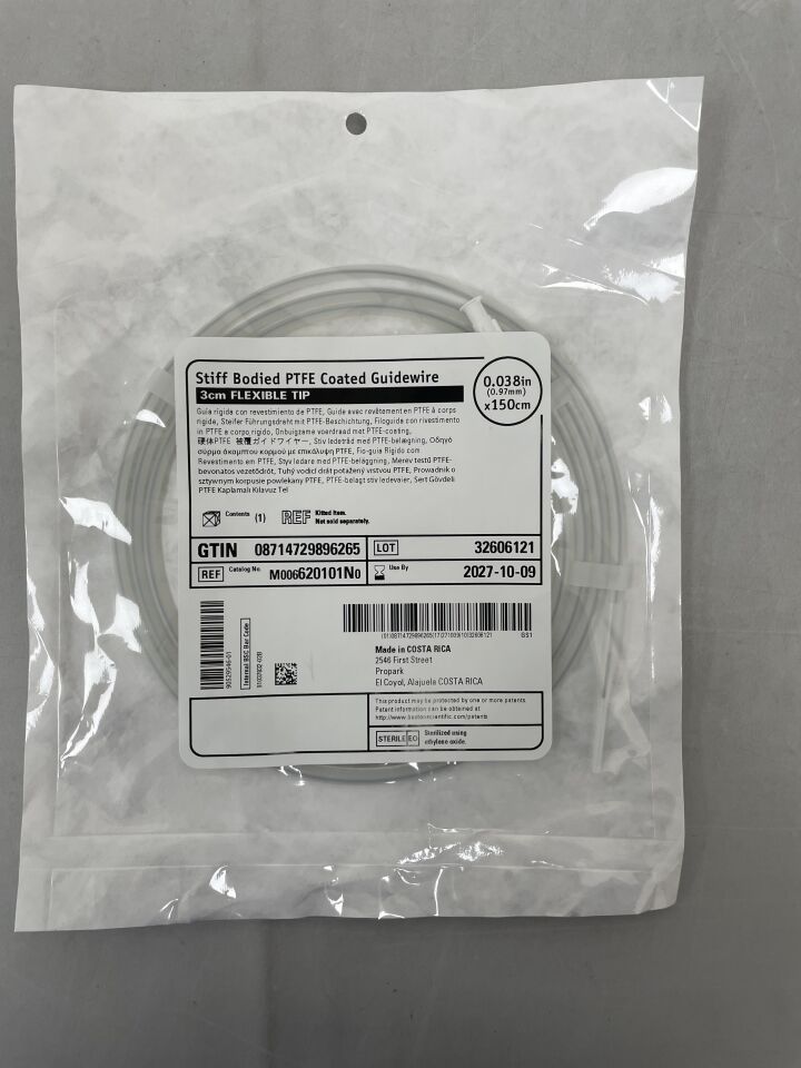 620101N  -  BOSTON SCIENTIFIC  -  Stiff Bodied PTFE Coated Guidewire, 3cm tip, 0.038inx150cm , ( EA )  -  ( Expiry Date : 2027-10-09 )