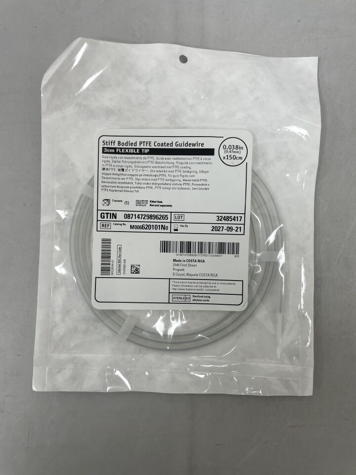 620101N  -  BOSTON SCIENTIFIC  -  Stiff Bodied PTFE Coated Guidewire, 3cm tip, 0.038inx150cm , ( EA )  -  ( Expiry Date : 2027-09-21 )