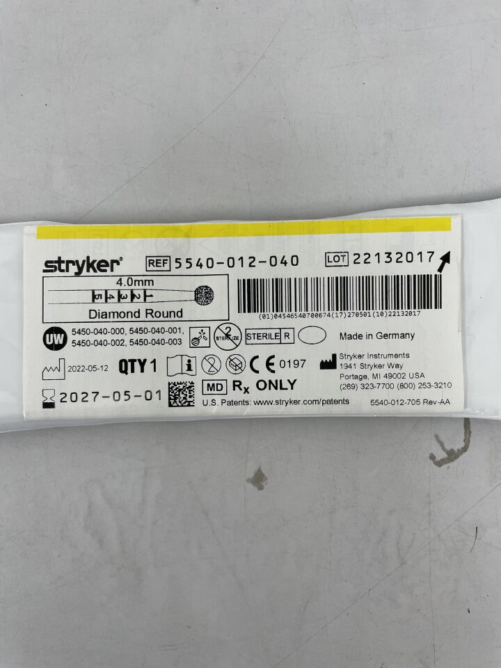 5540-012-040  -  STRYKER  -  S2 Diamond Round Bur 4.0mm , ( EA )  -  ( Expiry Date : 2027-05-01 )