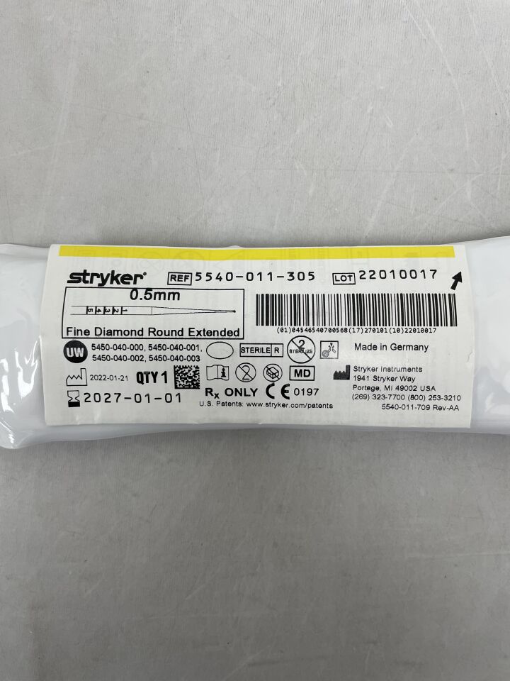 5540-011-305  -  STRYKER  -  S2 Fine Diamond Round Bur, Extended 0.5mm , ( EA )  -  ( Expiry Date : 2027-01-01 )