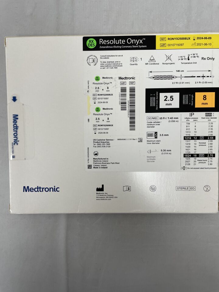 RONYX25008UX - MEDTRONIC - Resolute Onyx RX Zotarolimus-Eluting Coronary Stent System: 2.5mm x 8mm, (BX/1) - ( Expiry Date: 2024-06-09 )