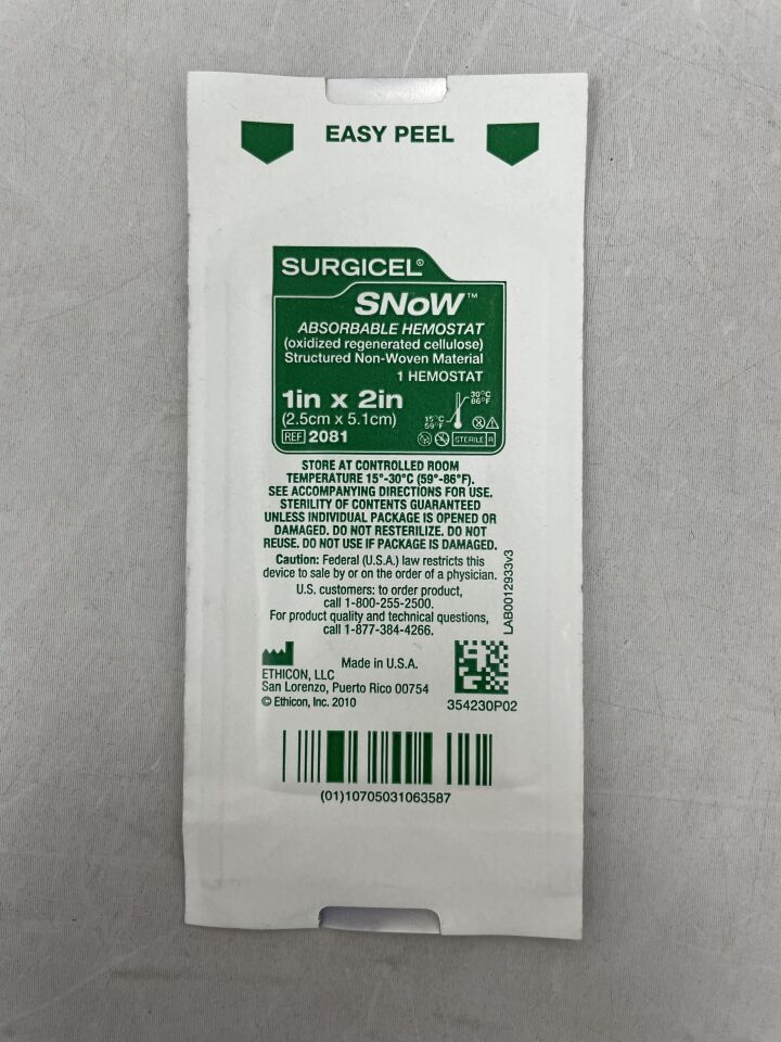 2081 - ETHICON - Surgicel SNoW Absorbable Hemostat 1 inch x 2 inch, (EA) - ( Expiry Date: 2024-04-30 )