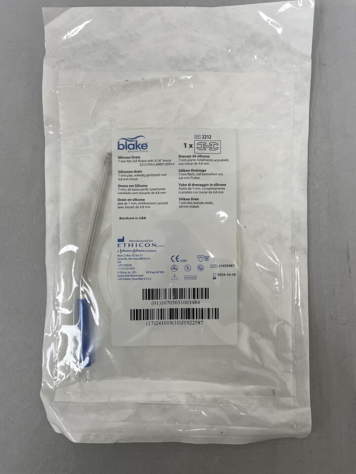 2212 - ETHICON - Blake Flat Full Fluted Silicone Drains, 7mm, (EA) - ( Expiry Date: 2024-10-19 )
