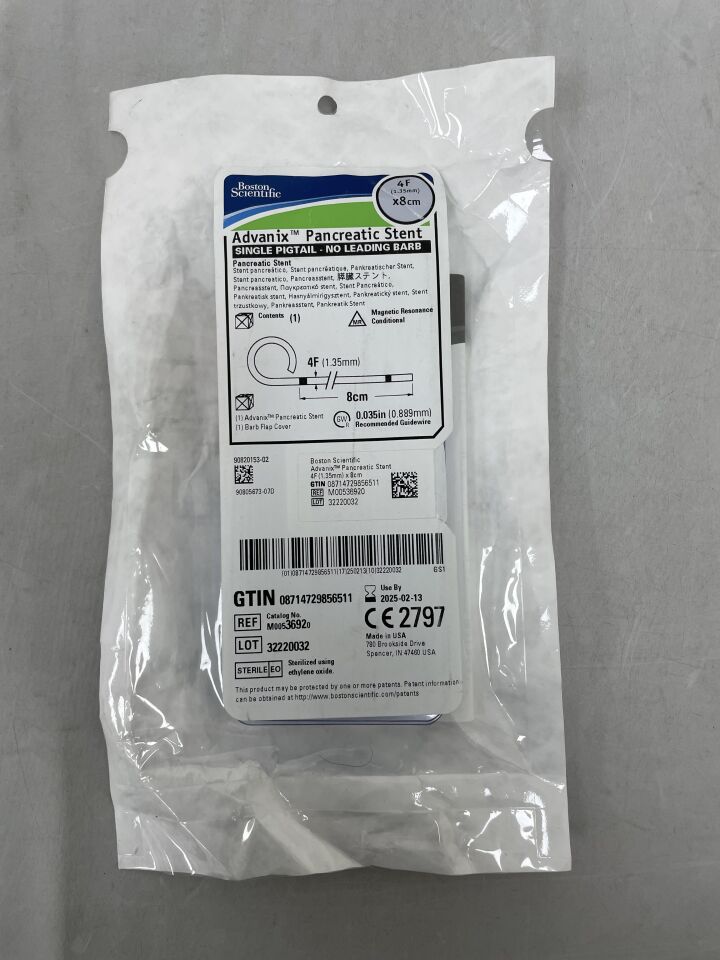 3692 - BOSTON SCIENTIFIC - Advanix Pancreatic Stent Single Pigtail - No Leading Barb 4F x 8cm, (EA) - ( Expiry Date: 2025-02-13 )