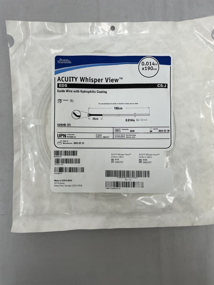4648 - BOSTON SCIENTIFIC - ACUITY Whisper View Guidewire with Hydrophilic Coating - EDS, CS-J - .014" x 190cm, (EA) - ( Expiry Date: 2024-03-11 )