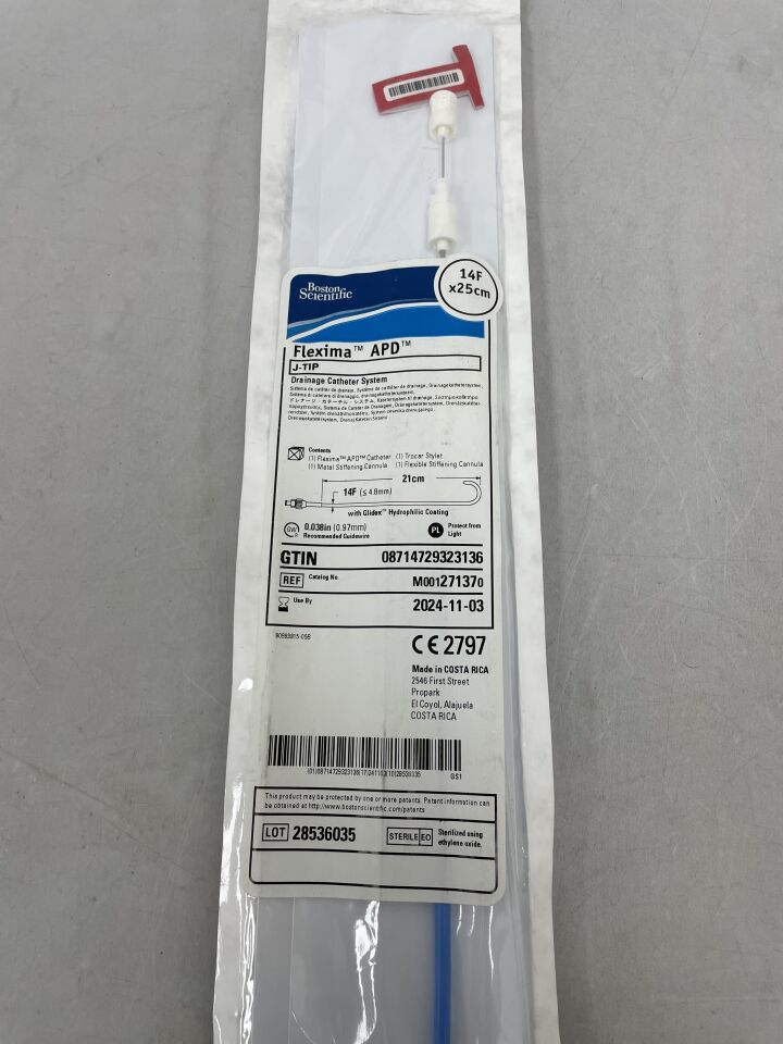 27137 - BOSTON SCIENTIFIC - Flexima APD Drainage Catheter System, J-Tip, Regular, 14F x 25cm, (EA) - ( Expiry Date: 2024-11-03 )