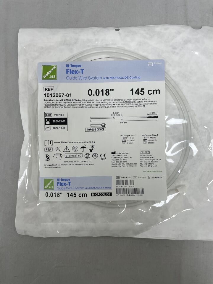1012067-01 - ABBOTT - Hi-Torque Flex-T Guide Wire System with Microglide Coating: 0.018" x 145cm, (EA) - ( Expiry Date: 2024-09-30 )