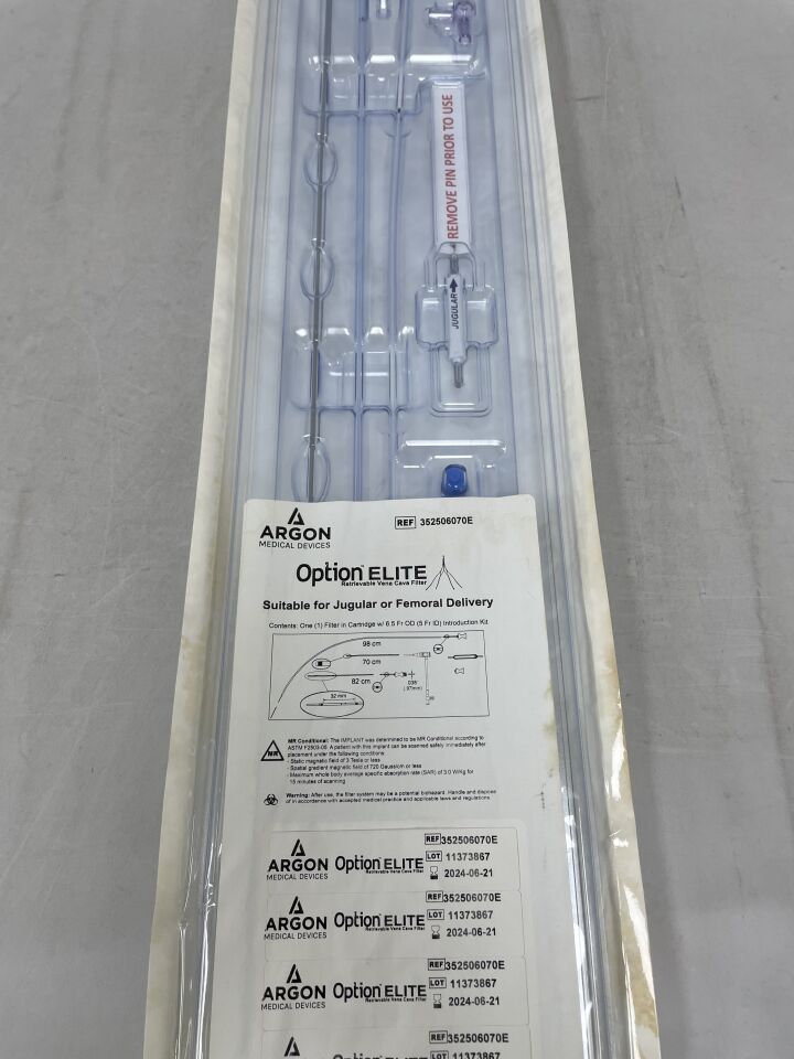 352506070E - ARGON MEDICAL - Option Elite Retrievable Vena Cava Filter - Jugular or Femoral Delivery - 5Fr x 70cm, (EA) - ( Expiry Date: 2024-06-21 )