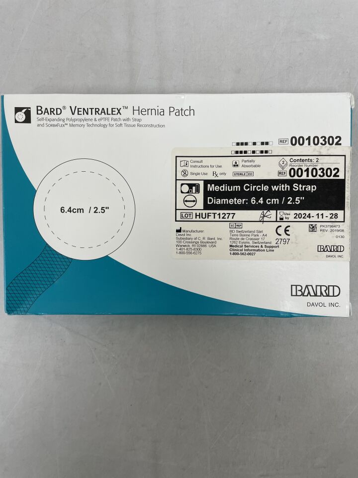 10302 - BARD - Ventralex Hernia Patch, Medium Circle w/Strap 6.4cm, (BX/2) - ( Expiry Date: 2024-11-28 )