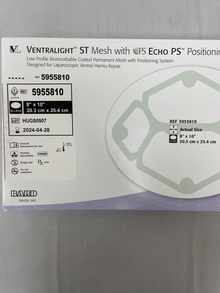 5955810 - BARD - Ventralight ST Mesh, Ellipse 8" x 10" w/Echo PS, (BX/1) - ( Expiry Date: 2024-04-28 )