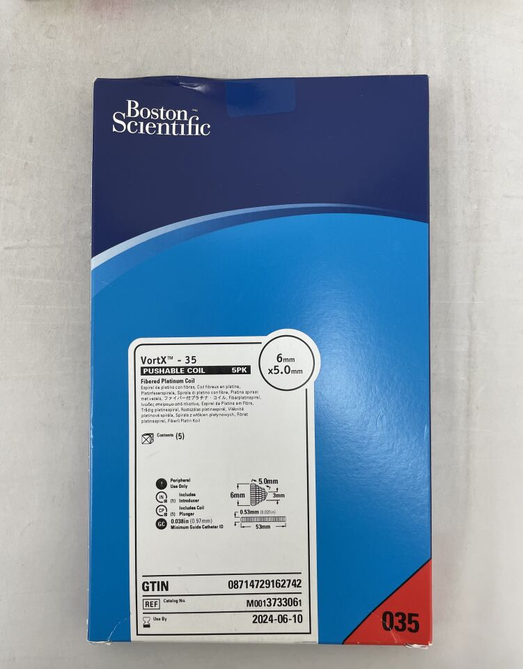 373306 - BOSTON SCIENTIFIC - VortX-35 Pushable Fibered Platinum Coil - 6mm x 5.0mm, (BX/5) - ( Expiry Date: 2024-06-10 )