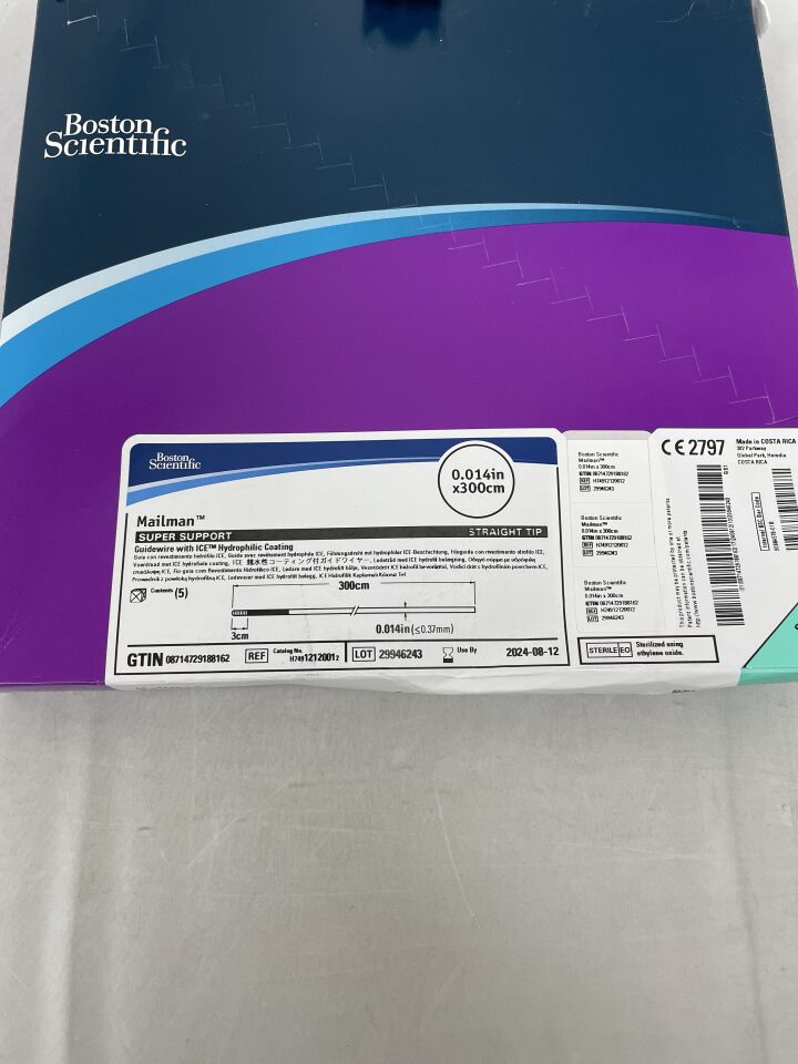 1212001 - BOSTON SCIENTIFIC - Mailman Super Support Guidewire with ICE Hydrophilic Coating, Straight Tip, 0.014" x 300cm, (BX/5) - ( Expiry Date: 2024-08-12 )