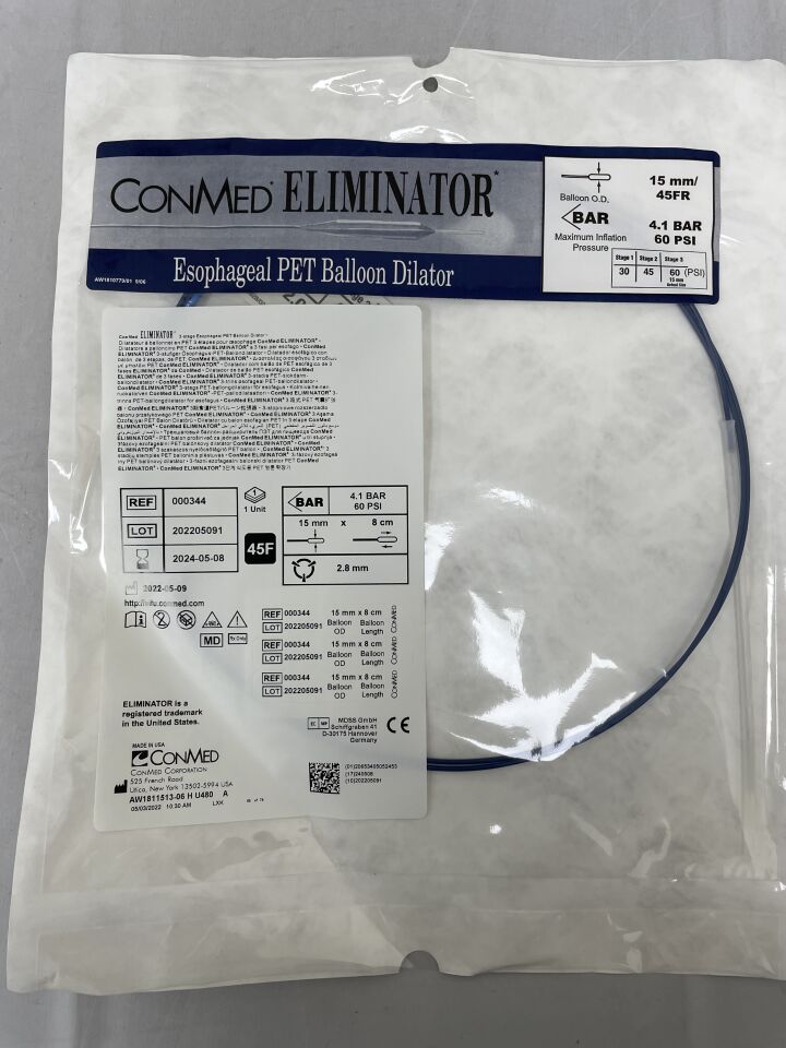 344 - CONMED - ELIMINATOR 3-Stage Esophageal PET Balloon Dilator, 15 mm x 8 cm, 45F, (EA) - ( Expiry Date: 2024-05-08 )