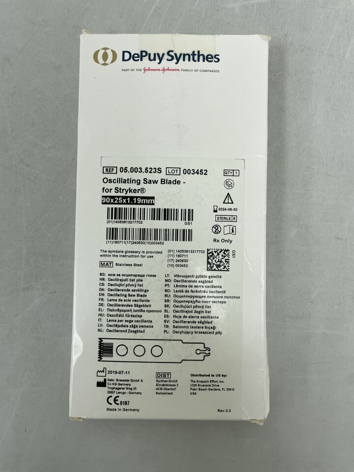 05.003.523S - DEPUY - Oscillating Saw Blade for STRYKER, 90 x 25x 1.19mm, (BX/1) - ( Expiry Date: 2024-06-30 )