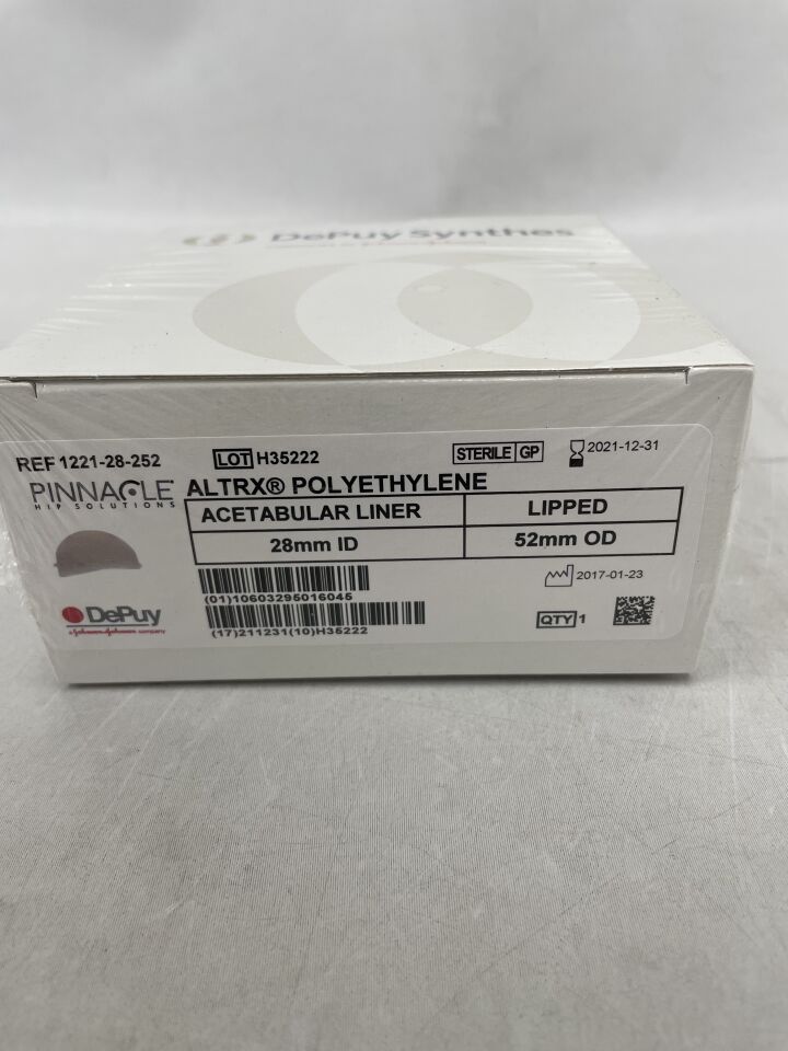 1221-28-252 - DEPUY - Pinnacle ALTRX Polyethylene Acetabular Liner, Lipped, 28 x 52mm , (BX/1) - ( Expiry Date: 2021-12-31 )