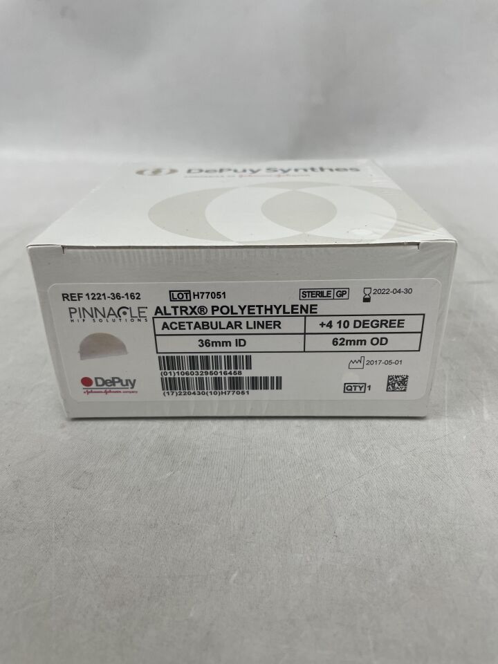 1221-36-162 - DEPUY - Pinnacle ALTRX Polyethylene Acetabular Liner, +4 10 Degree, 36 x 62mm , (BX/1) - ( Expiry Date: 2022-04-30 )