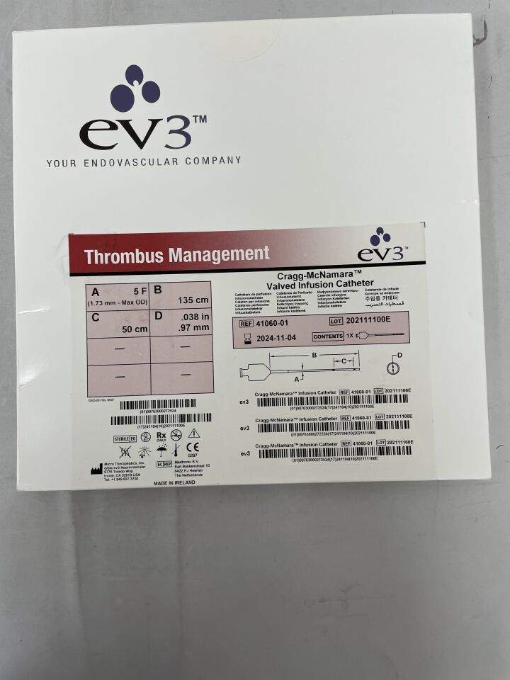 41060-01 - EV3 - Cragg-McNamara Valved Infusion Catheter, 5F x 135cm x 50cm x .038", (BX/1) - ( Expiry Date: 2024-11-04 )
