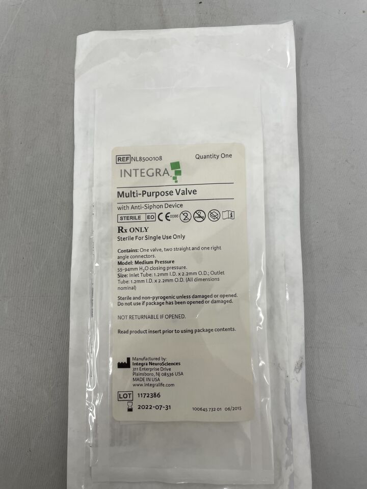 NL8500108 - INTEGRA - Multi-Purpose Valve with Anti-Siphon Device, 1.2 x 2.2mm, (EA) - ( Expiry Date: 2022-07-31 )