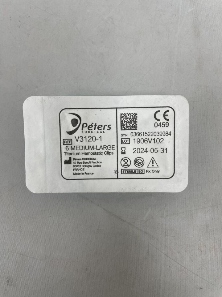 V3120-1 - PETERS SURGICAL - Titanium Hemostatic Clips 6 Medium-Large, (EA) - ( Expiry Date: 2024-05-31 )