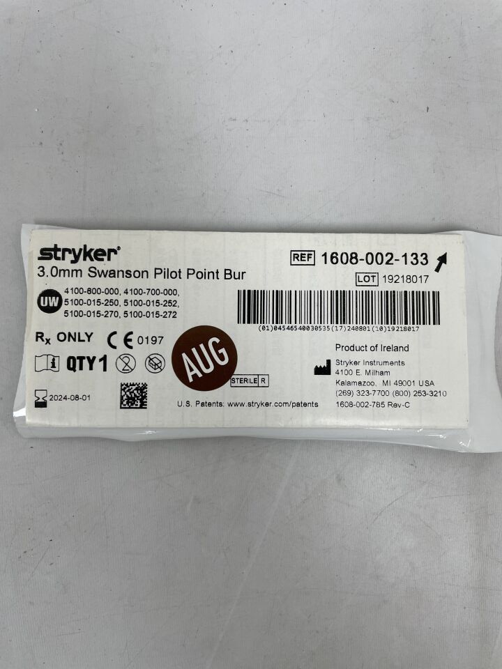 1608-002-133 - STRYKER - Fluted Swanson Pilot Point Micro Burr, 3 mm Head Diameter,, (EA) - ( Expiry Date: 2024-08-01 )