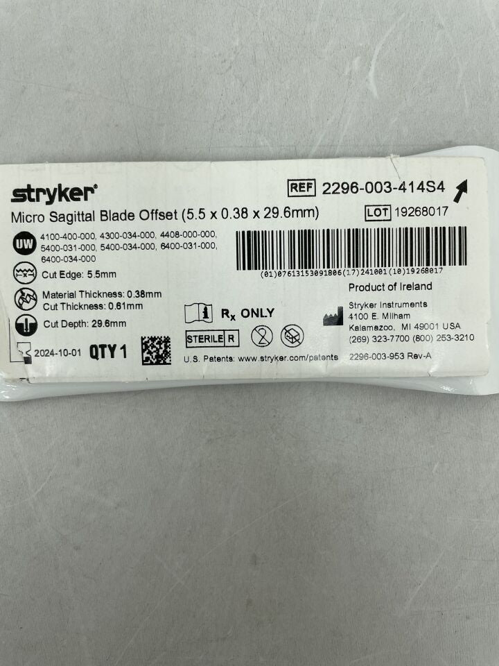 2296-003-414S4 - STRYKER - Micro Sagittal Blade Offset 5.5mm x 29.6mm x 0.38mm, (EA) - ( Expiry Date: 2024-10-01 )