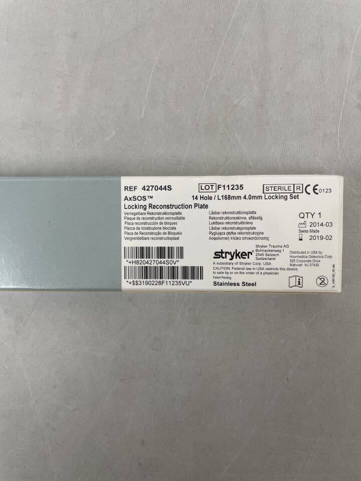 427044S - STRYKER - Axsos Stainless Steel Waisted Compression Plate, 14-Holes, 188 mm , (EA) - ( Expiry Date: 2019-02-01 )