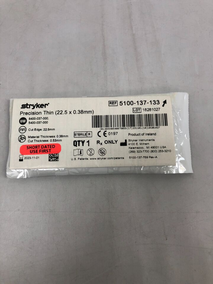 5100-137-133 - STRYKER - Precision Thin Blade, 22.5 x 0.38mm, (EA) - ( Expiry Date: 2024-09-01 )