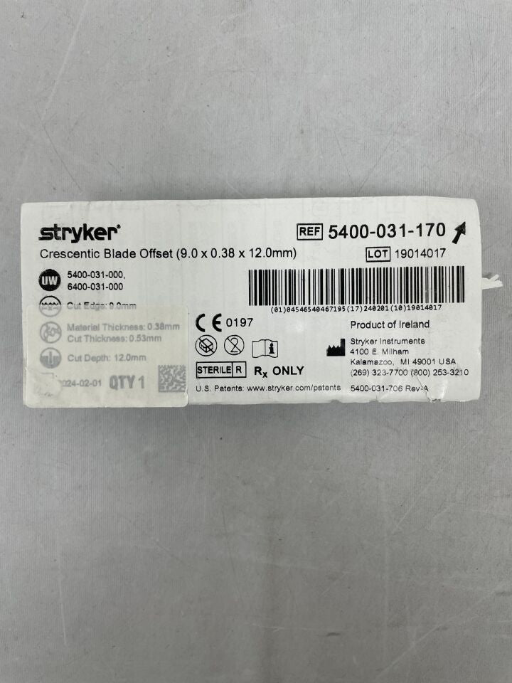 5400-031-170 - STRYKER - OffSet Crescentic Blade, 0.38 mm Thickness, 9 mm, (EA) - ( Expiry Date: 2024-02-01 )
