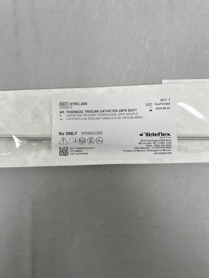DTRC-20S - TELEFLEX - Pleur-Evac 20F Thoracic Catheter, 10" Trocar, (EA) - ( Expiry Date: 2024-09-22 )