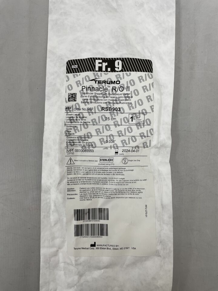 RSB903 - TERUMO - Pinnacle R/O II Introducer Sheath 9F x 25cm, (EA) - ( Expiry Date: 2024-10-01 )