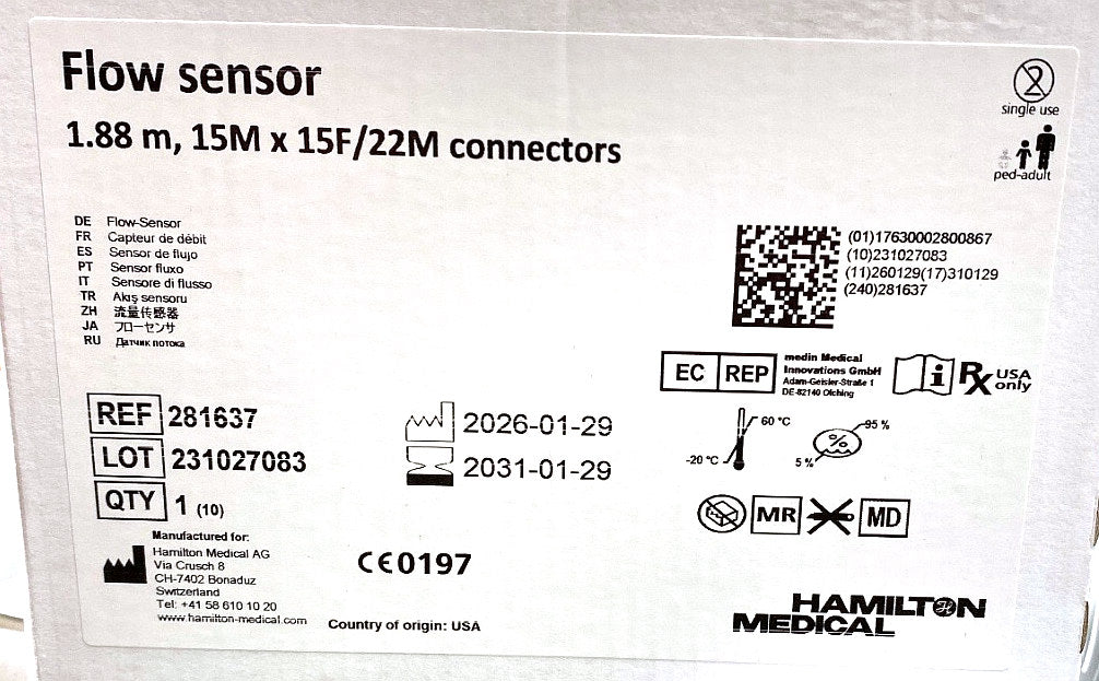 281637 - HAMILTON MEDICAL - Flow sensor, (BX/10)