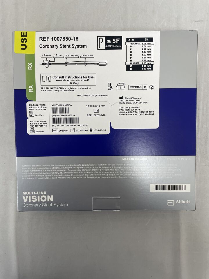 1007850-18 - ABBOTT - Multi-Link Vision Rx Coronary Stent System, Cobalt Chromium: 4.00mm x 18mm, (BX/1) - ( Expiry Date: 2024-12-31 )