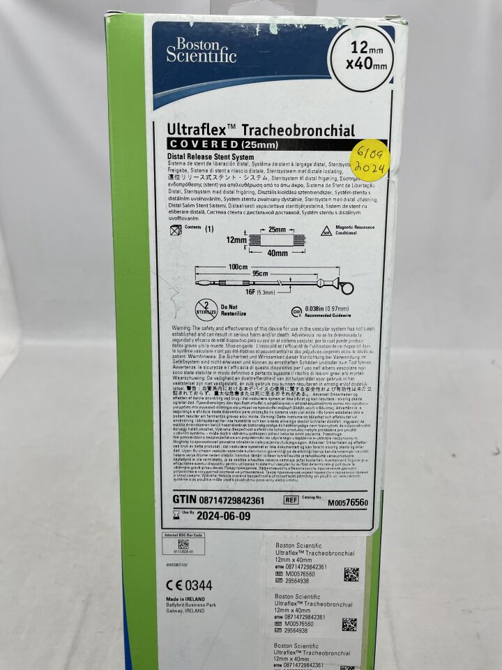 7656 - BOSTON SCIENTIFIC - Ultraflex Tracheobronchial Covered Distal Release Stent System - 12mm x 40mm, (BX/1) - ( Expiry Date: 2024-06-09 )