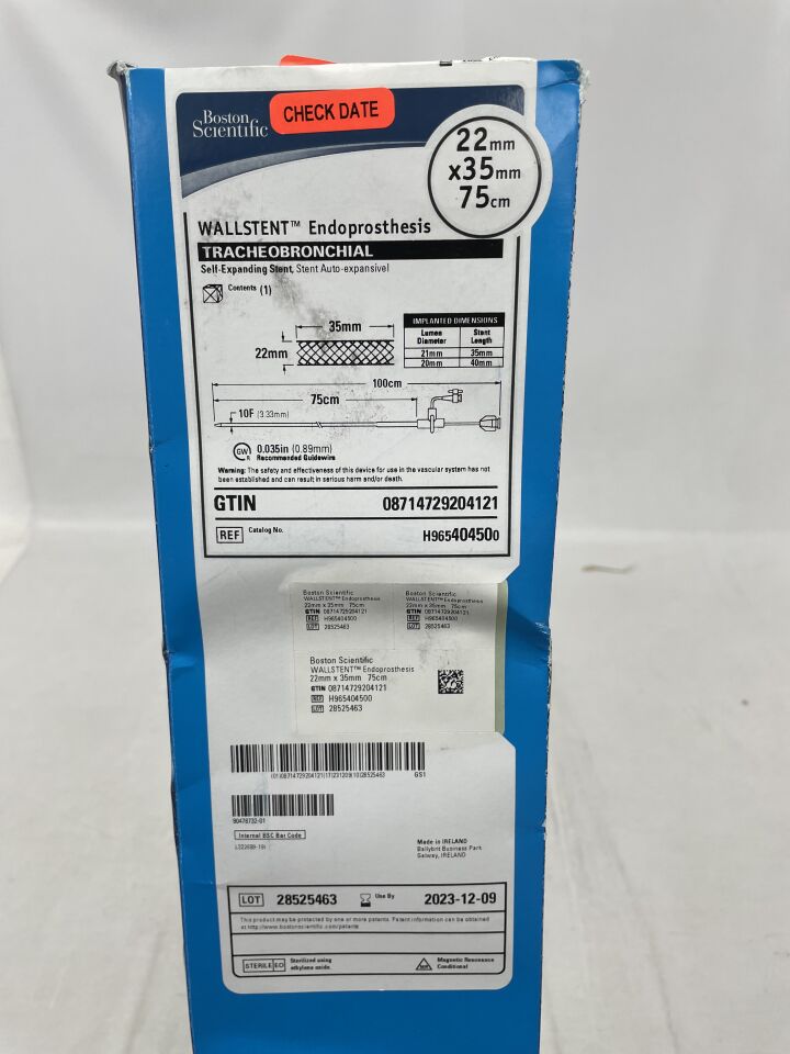 40450 - BOSTON SCIENTIFIC - WALLSTENT Endoprosthesis Self-Expanding Stent - Tracheobronchial - 22mm x 35mm x 75cm, (BX/1) - ( Expiry Date: 2023-12-09 )