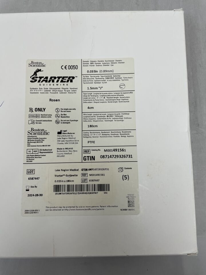 49156 - BOSTON SCIENTIFIC - Starter Guidewire Rosen .035", 1.5mm J, 4cm, 180cm, (BX/5) - ( Expiry Date: 2024-09-30 )