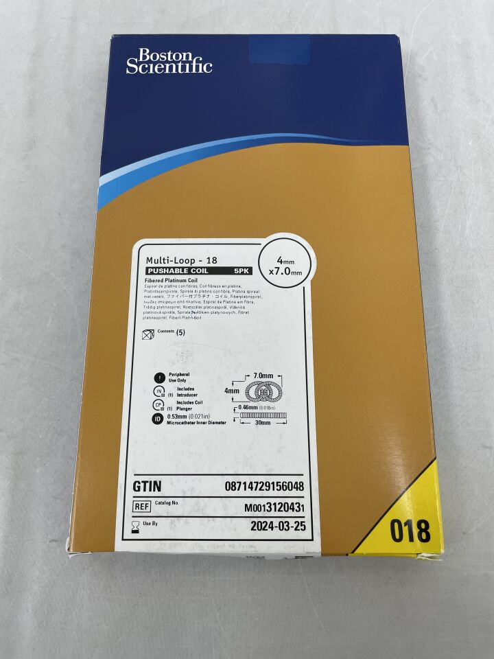 312043 - BOSTON SCIENTIFIC - Multi-Loop-18 Pushable Fibered Platinum Coil - 4mm x 7.0mm, (5/BX) - ( Expiry Date: 2024-03-25 )