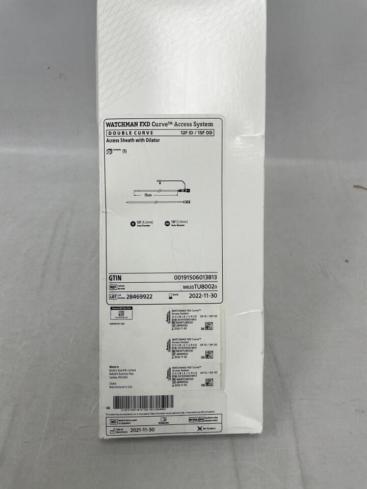 TU8002 - BOSTON SCIENTIFIC - WATCHMAN FXD Curve Access System - Access Sheath with Dilator - Double Curve - 12Fr x 75cm, (BX/1) - ( Expiry Date: 2022-11-30 )