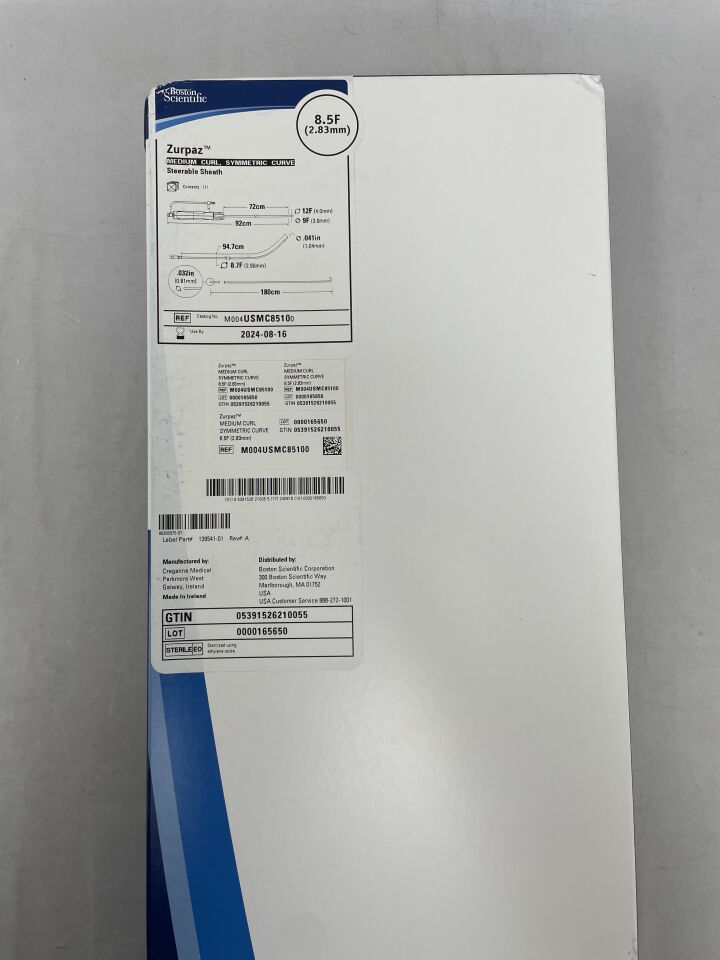 USMC8510 - BOSTON SCIENTIFIC - Zurpaz Steerable Sheath - Medium Curl, Symmetric Curve - 8.5Fr x 92cm, (BX/1) - ( Expiry Date: 2024-08-16 )