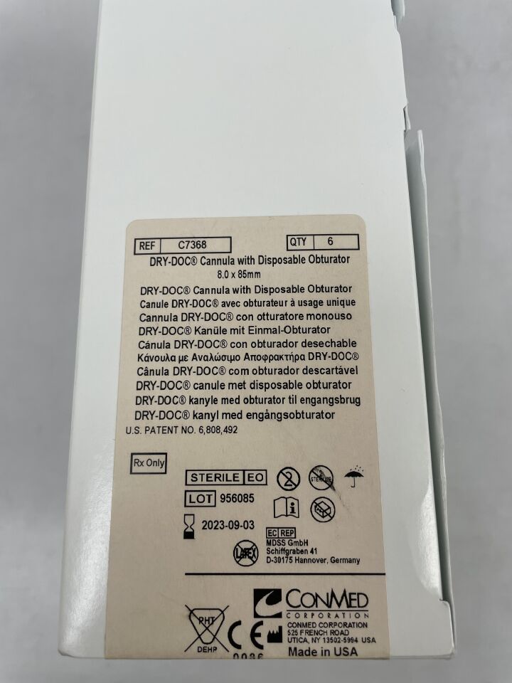 C7368 - CONMED - 8.0 x 85mm Dry-Doc Cannula with Disposable Obturator, (BX/6) - ( Expiry Date: 2024-12-12 )