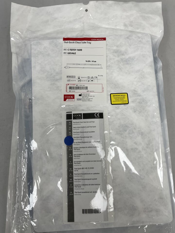 G05462 - COOK - thal-quick chest tube tray 16f x 41cm, (EA) - ( Expiry Date: 2024-07-01 )