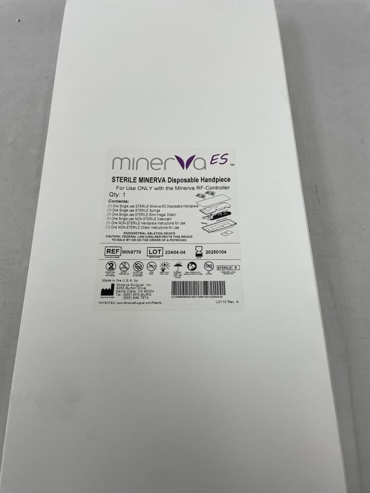 MIN9770 - MINERVA SURGICAL - Disposable Handpiece, contains 1 Minerva ES Disposable Handpiece, 1 Syringe, 1 8mm Hegar Dilator, 1 Desiccant, (BX/1) - ( Expiry Date: 2025-01-04 )