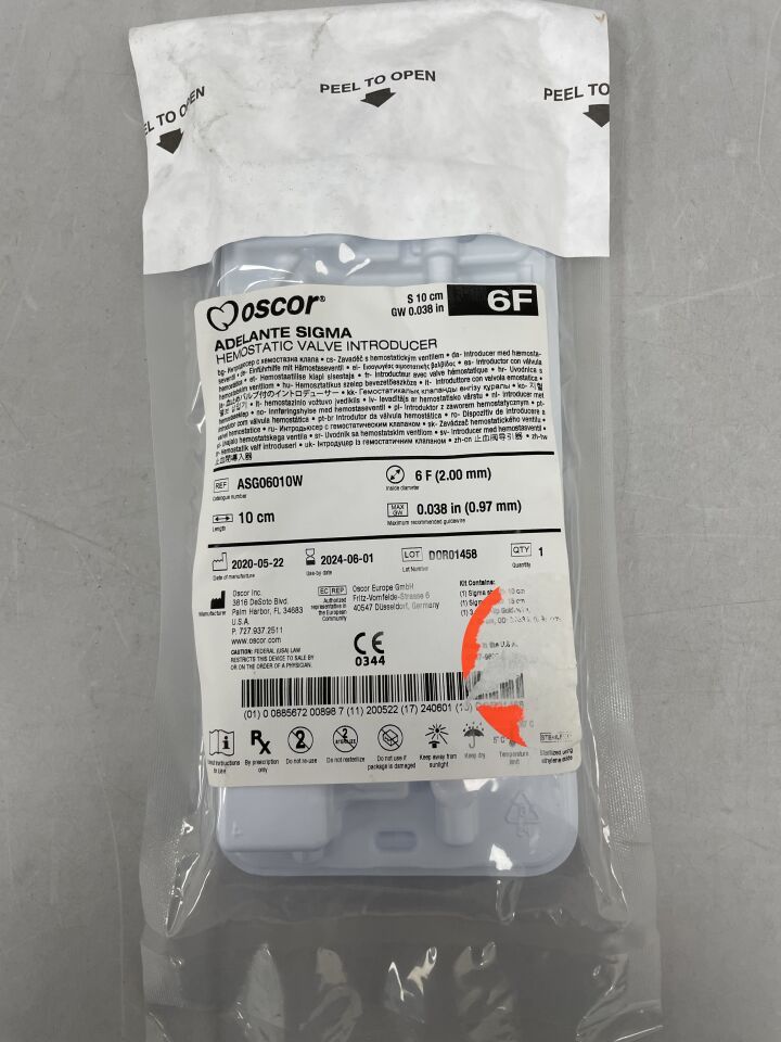 ASG06010W - OSCOR - Adelante Sigma Hemostatic Valve Introducer 6F, (EA) - ( Expiry Date: 2024-06-01 )
