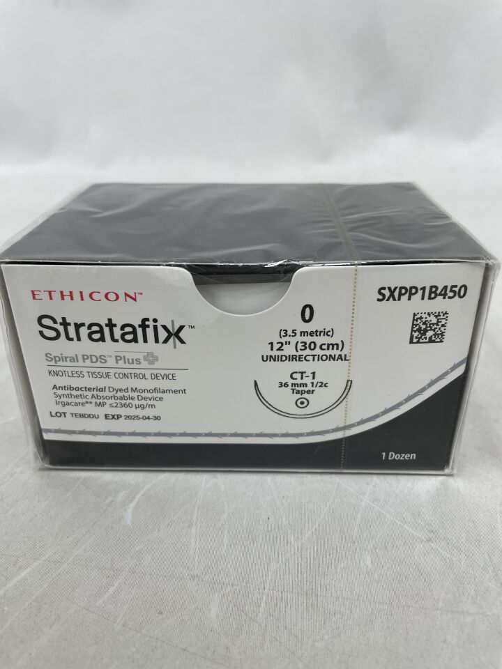 SXPP1B450 - ETHICON - Stratafix Spiral PDS Plus 可吸收縫合線，0 號，12 英吋長，CT-1 針，（盒/12）-（有效期至：2025-04-30）