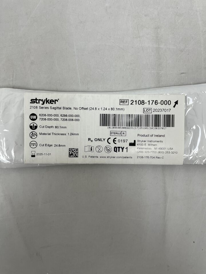 2108-176-000  -  STRYKER  -  SAGITTAL BLADE WIDE EXTRA THICK NO OFFSET, 24.8 x 1.24 x 80.1mm , ( EA )  -  ( Expiry Date : 2025-11-01 )